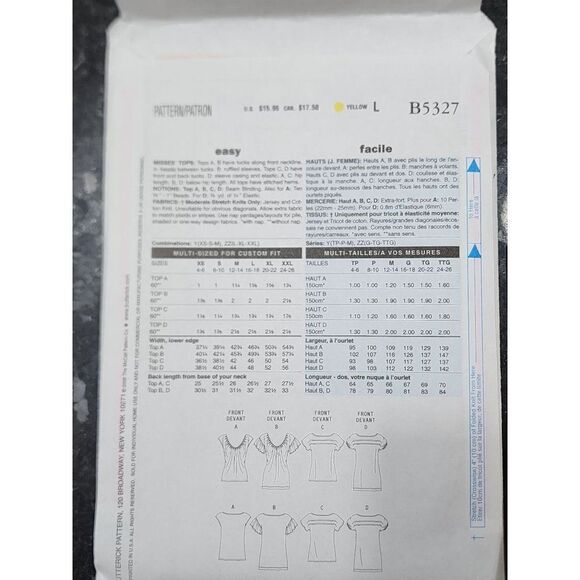 Butterick Sewing Pattern B5327 (L, XXL, XXXL) - Picture 3 of 3